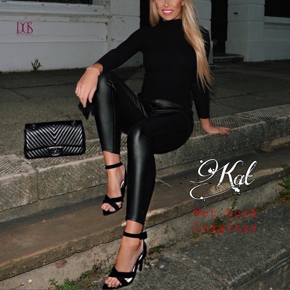 Dollhouse Dress Shop Pants - Just In! Kat - Wet Look High Waisted Leggings